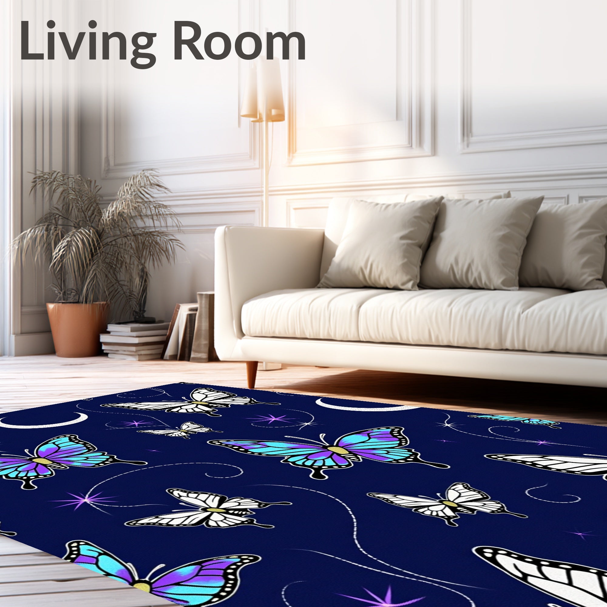 Night Sky Butterfly Moon Pattern Rug