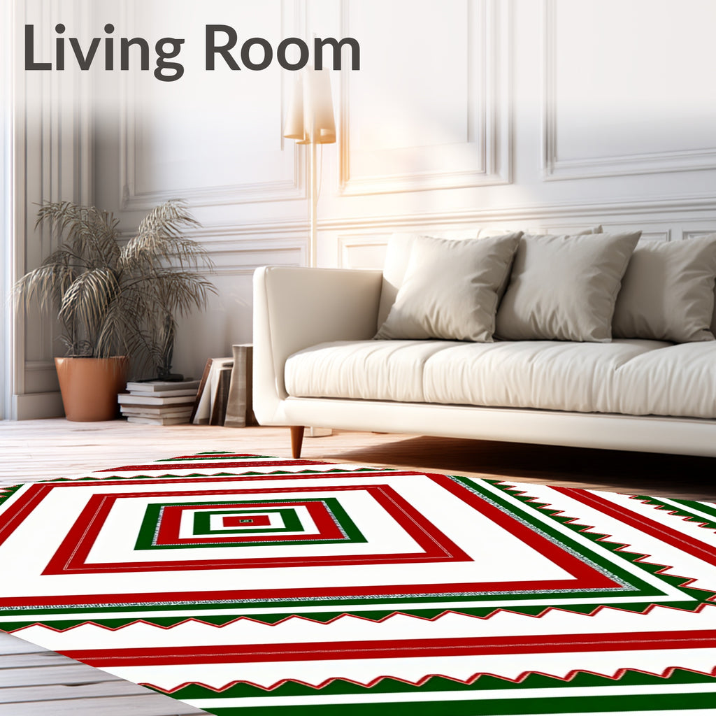 Red Green Diamond Geometric Design Rug