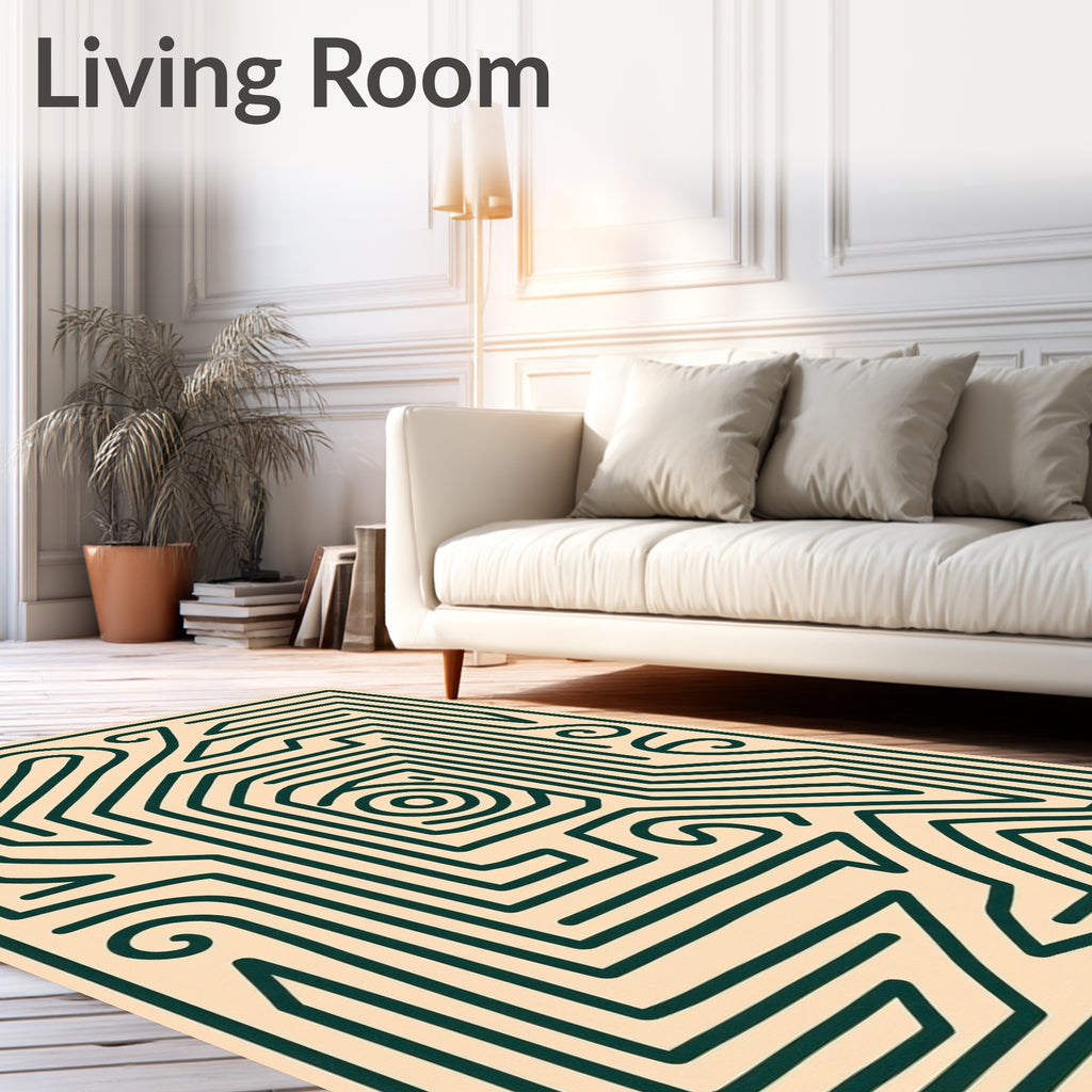 Minimalist Beige Green Maze Rug