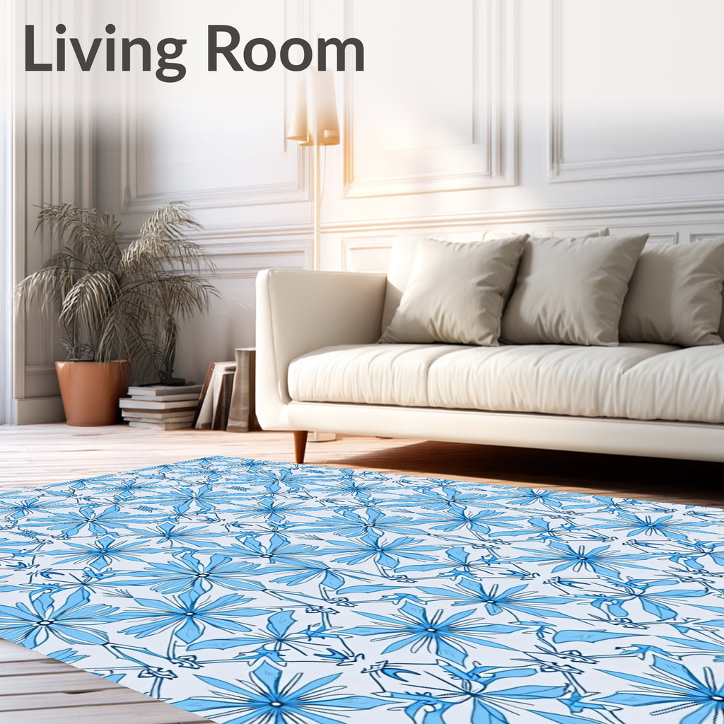 Elegant Blue Floral Symmetry Design Rug