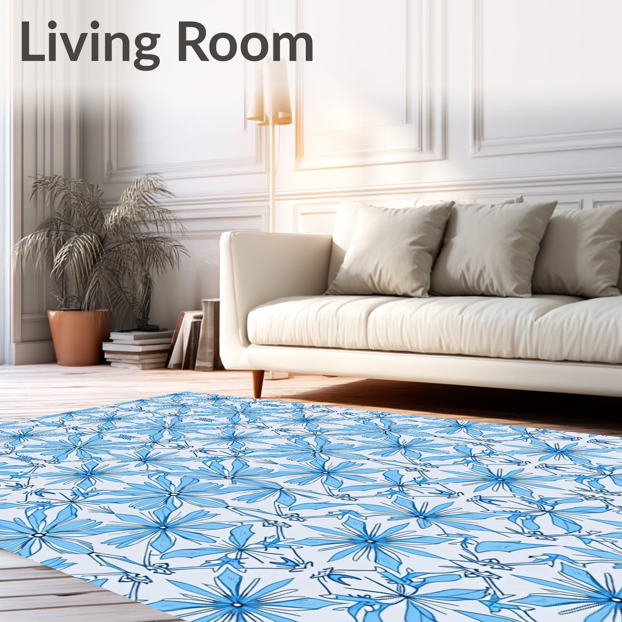 Elegant Blue Floral Symmetry Design Rug