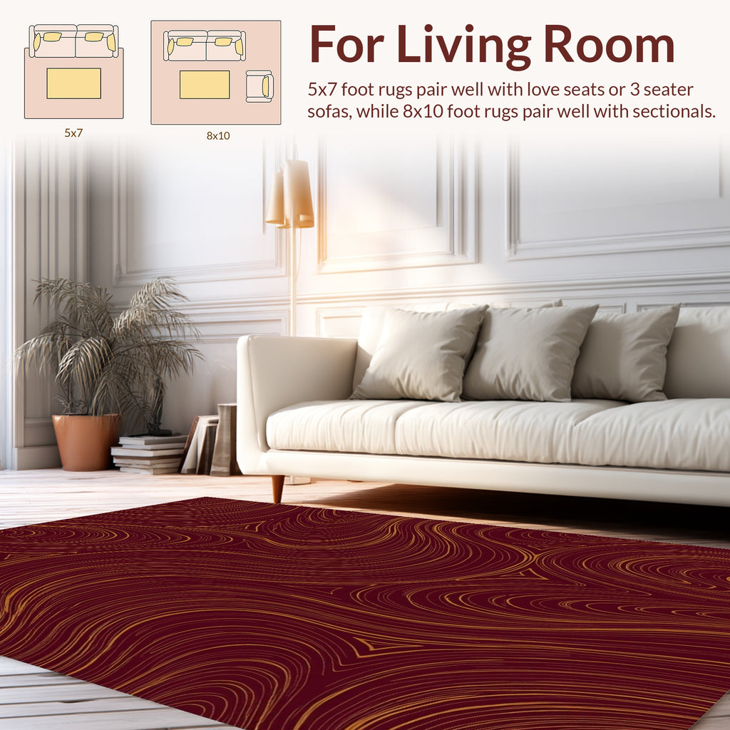 Maroon Gold Swirl Pattern Rug