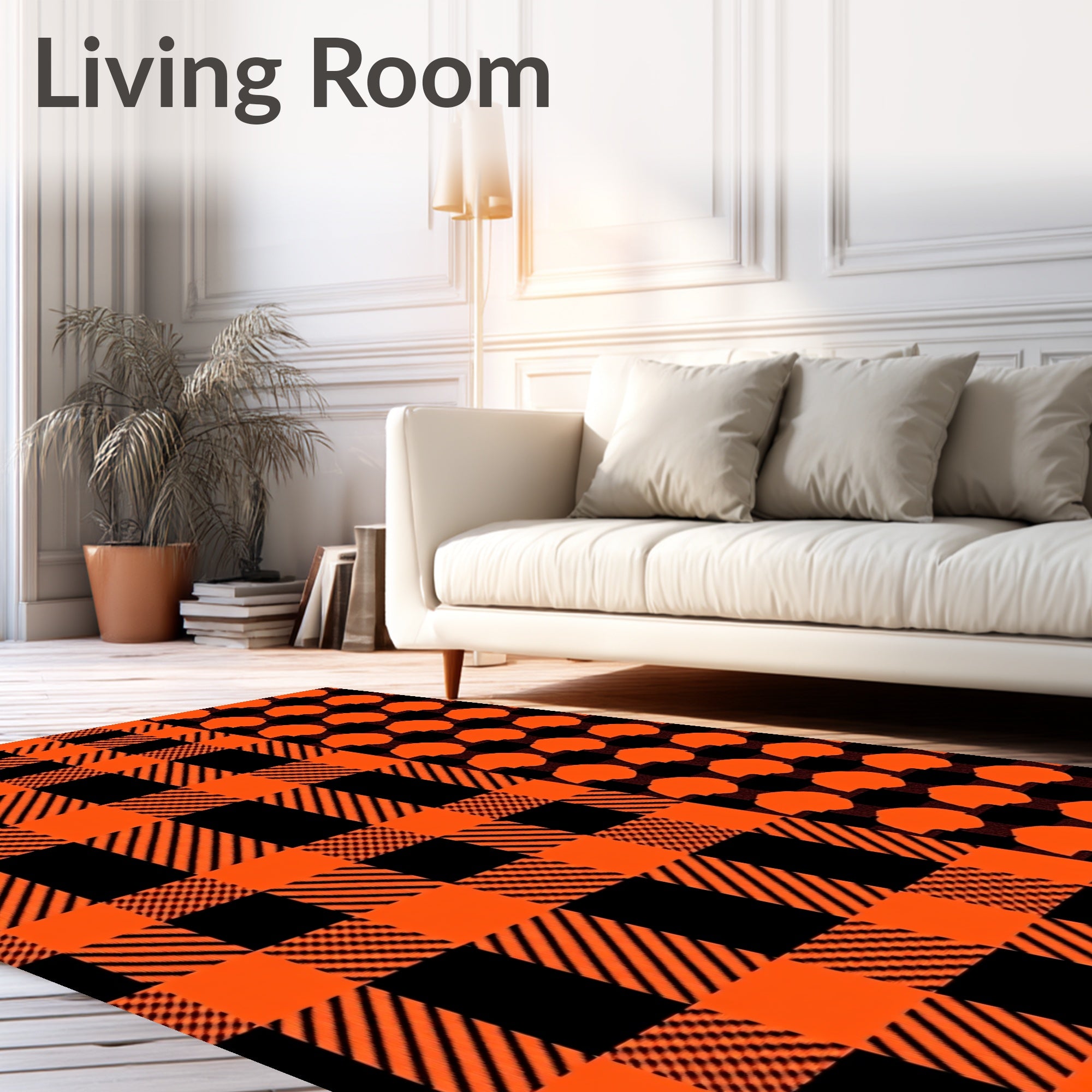 Orange and Black Plaid Dots Rug
