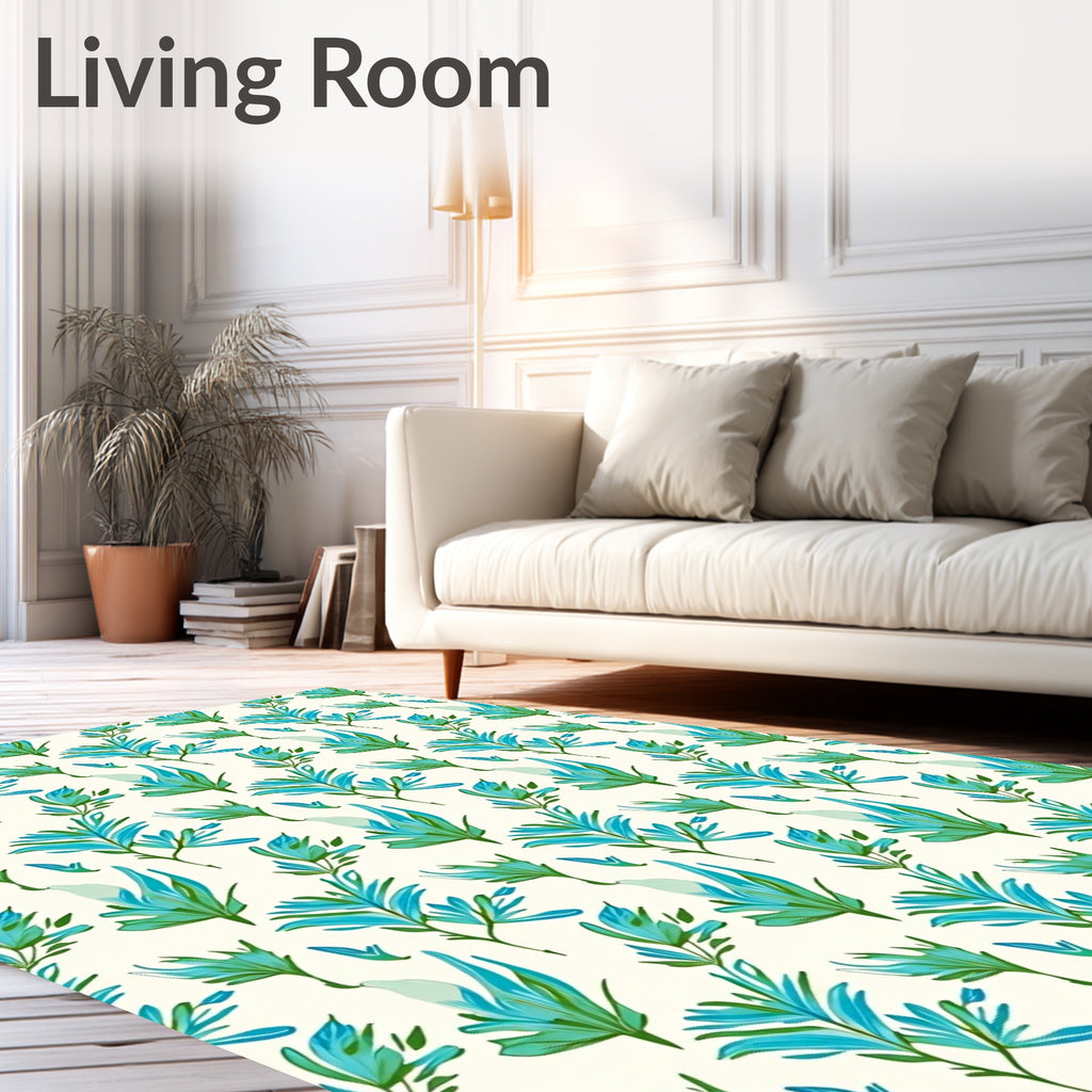 Tropical Leaf Pattern with Teal Accents Rug