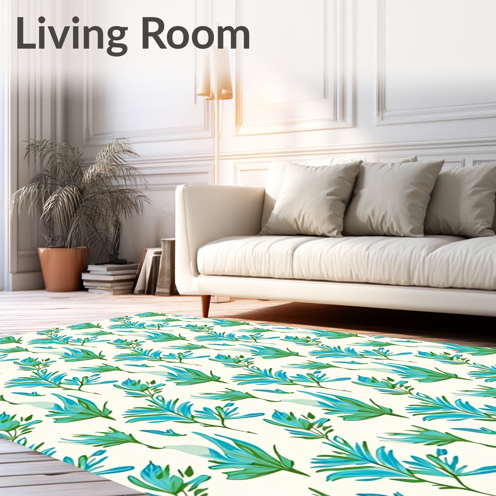 Tropical Leaf Pattern with Teal Accents Rug
