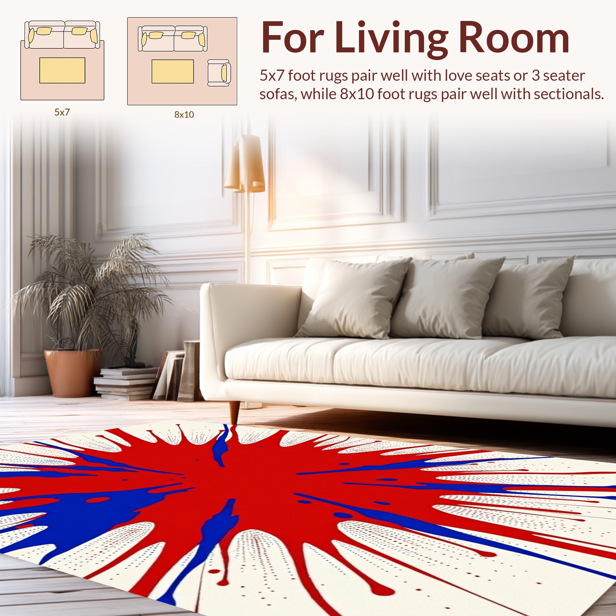 Red Blue Paint Splatter Abstract Rug