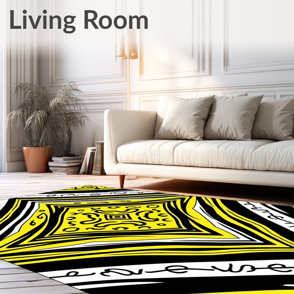 Bold Yellow 2 Tone Geometric Paisley Rug