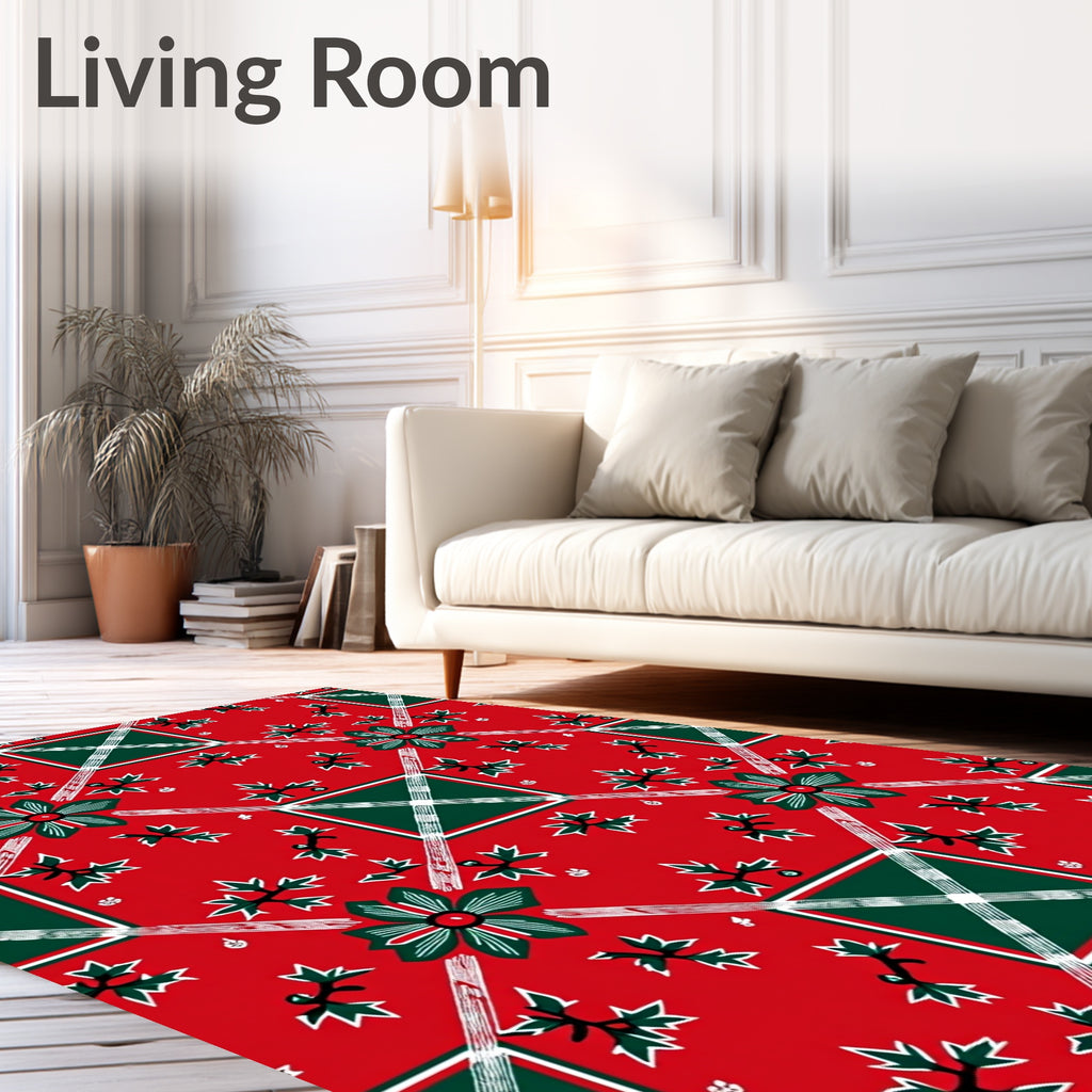 Red Green Floral Plaid Pattern Rug