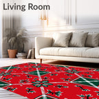 Red Green Floral Plaid Pattern Rug