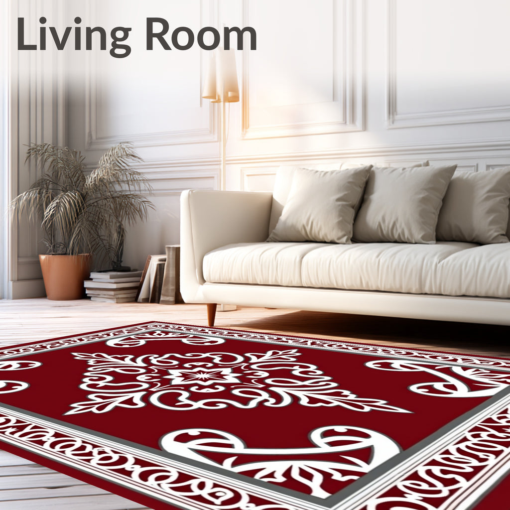 Ornate Red White Floral Medallion Rug