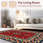 Red Navy Floral Geometric Pattern Rug