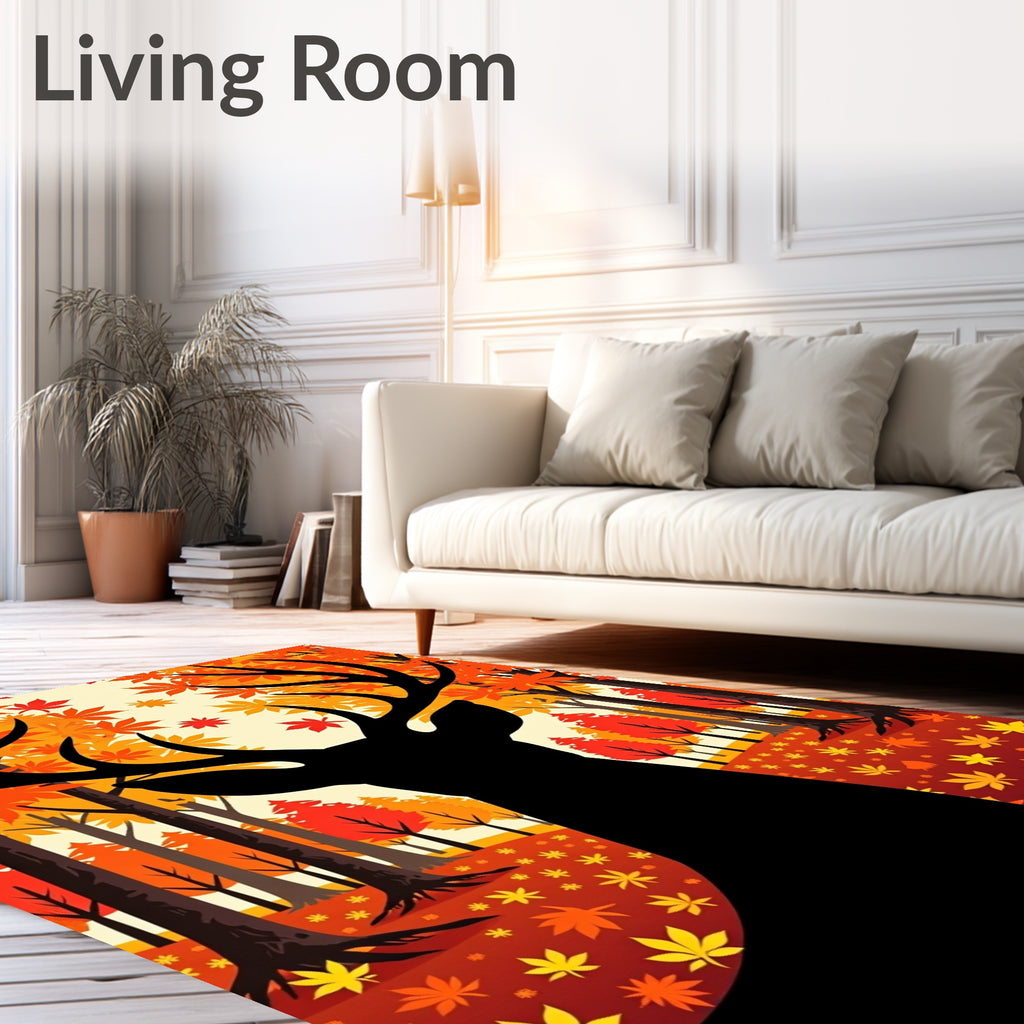 Deer Autumn Forest Scene Rug