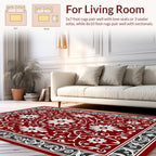 Rich Red Floral Scroll Work Rug