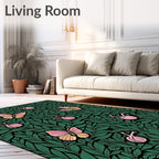 Whimsical Pink Butterfly Green Foliage Rug