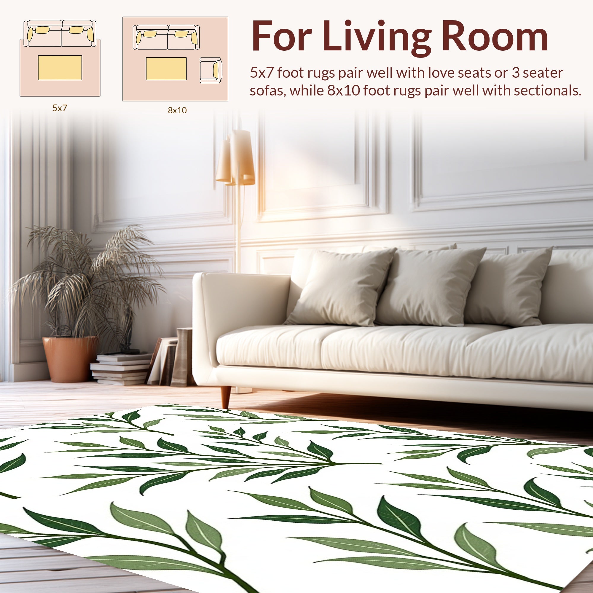 Green Leaf Botanical Pattern Design Rug