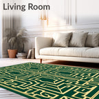 Elegant Golden Maze Pattern Design Rug