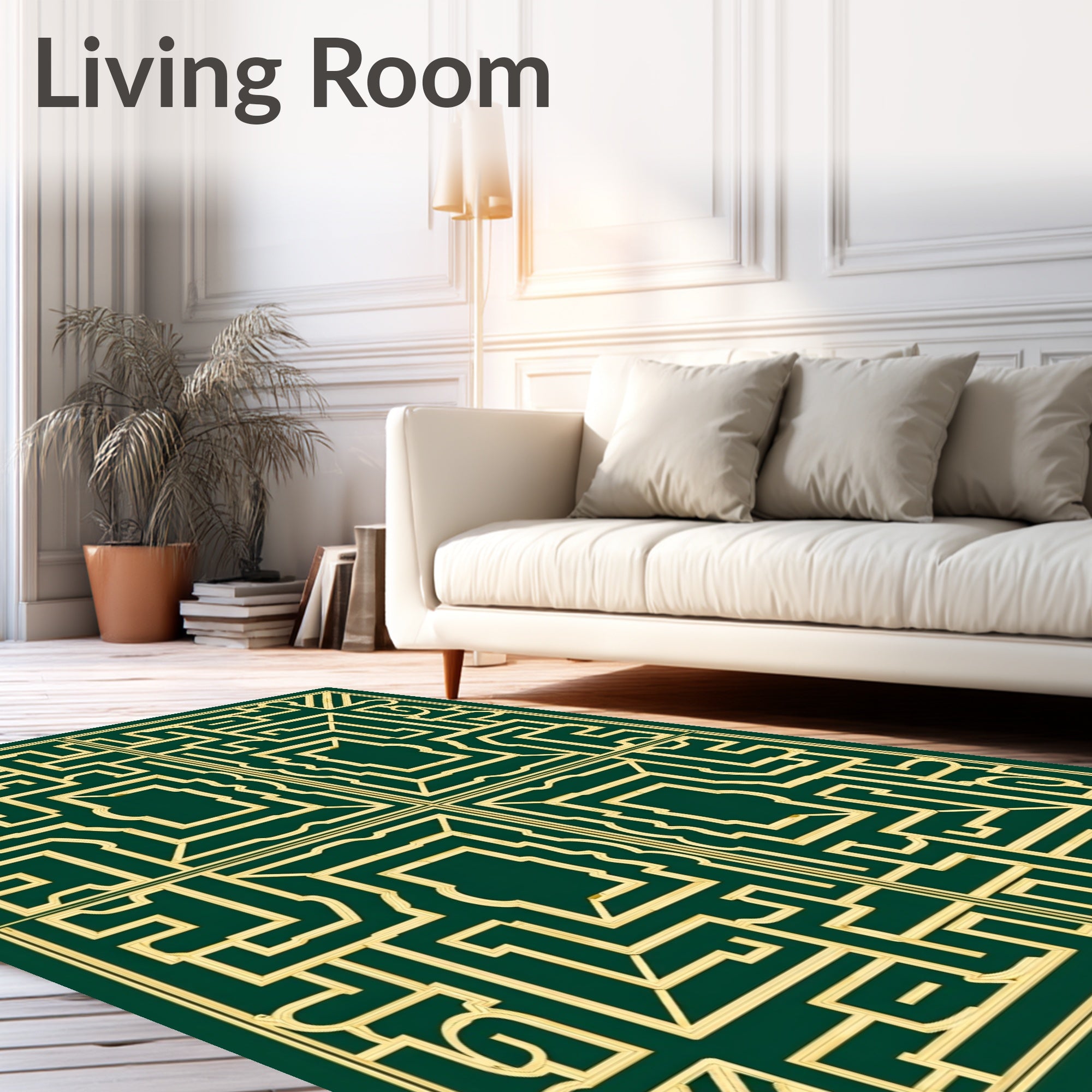 Elegant Golden Maze Pattern Design Rug