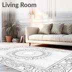Ornate Sunburst Scrollwork Border Rug