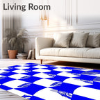 Graphic Blue White Abstract Checkered Pattern Rug