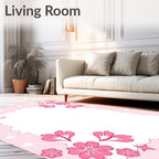 Pink Floral Border with Hearts and Stars Rug