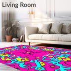 Vibrant Pink Yellow Floral Pattern Rug