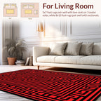 Bold Red Black Geometric Maze Pattern Rug