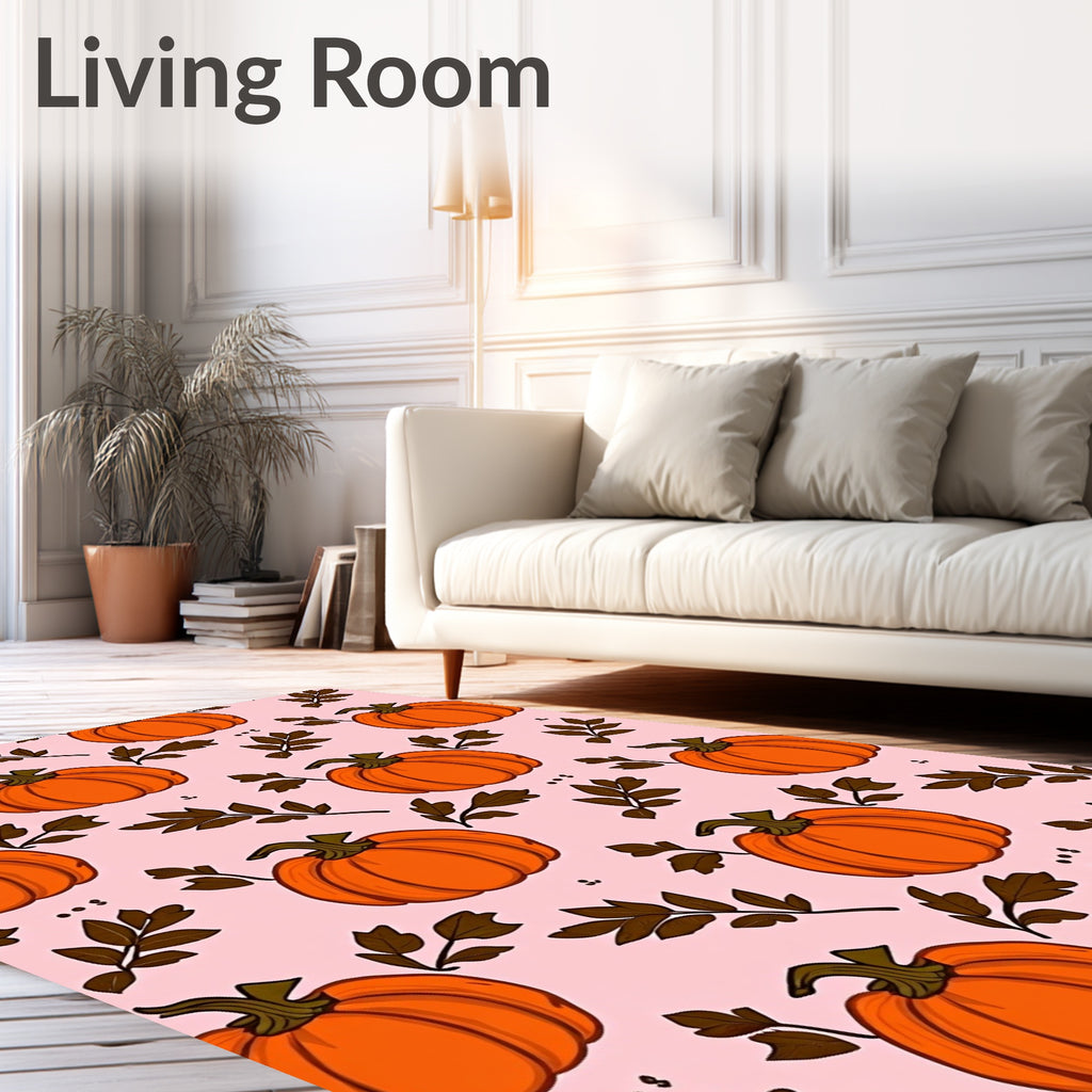 Orange Pumpkin Foliage Autumn Scene Rug