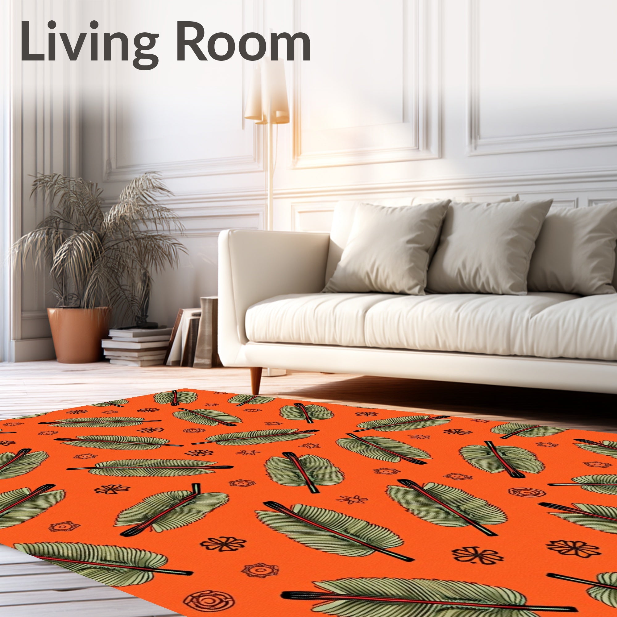 Tropical Leaf Pattern with Floral Accents Rug