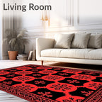 Bold Red Circular Floral Pattern Rug