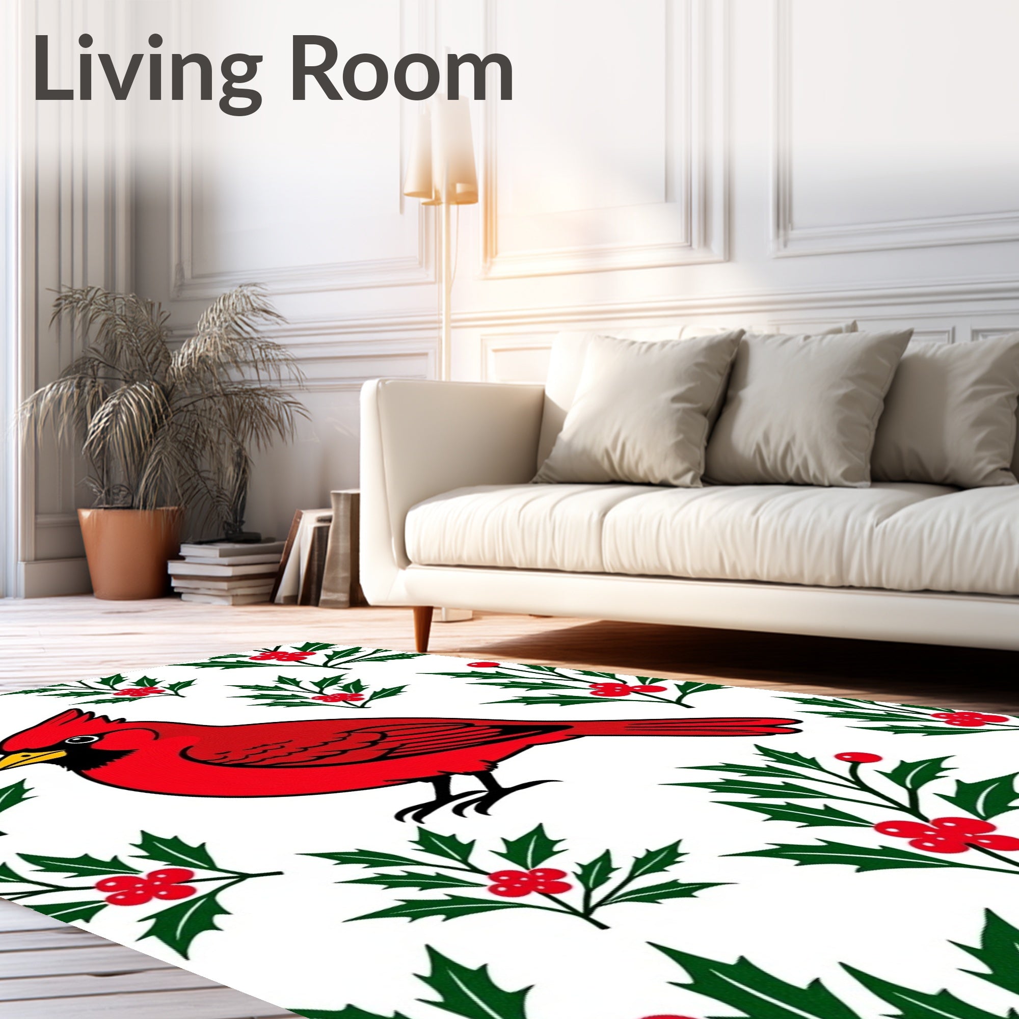 Bright Red Cardinal Holly Pattern Rug