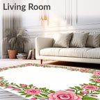 Pink Rose Garland Floral Border Rug