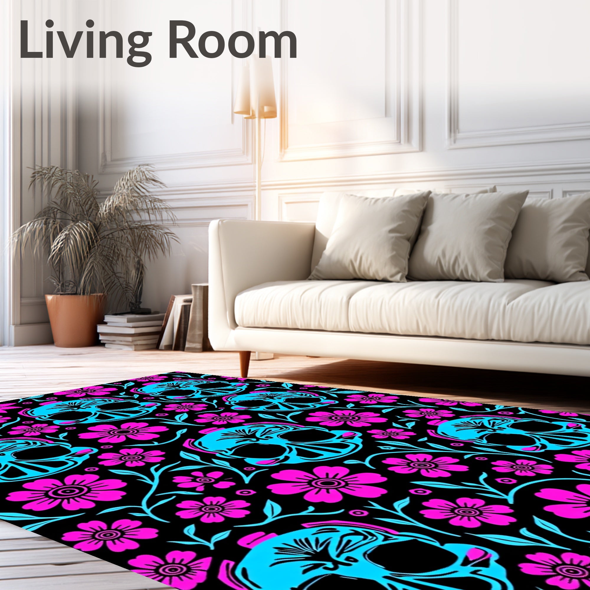 Bold Skull Floral Pattern Design Rug