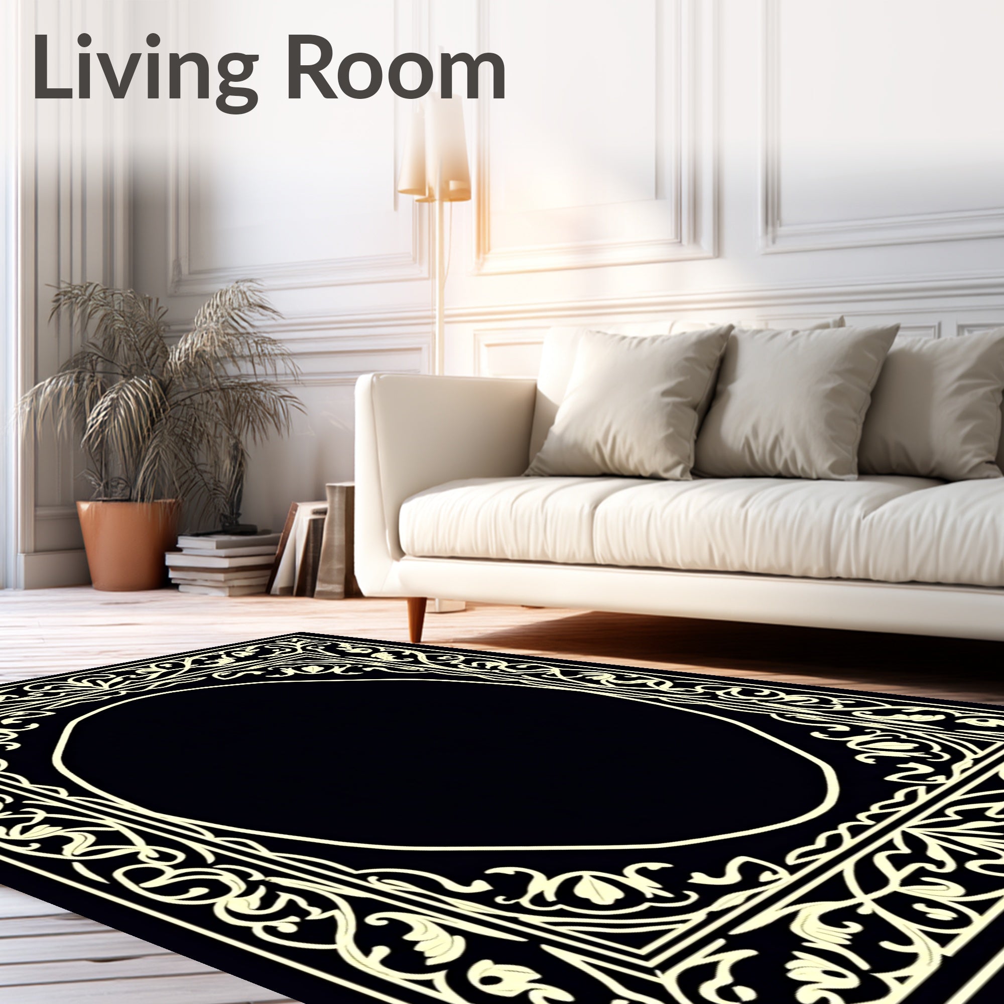 Ornate Floral Scroll Work Frame Design Rug
