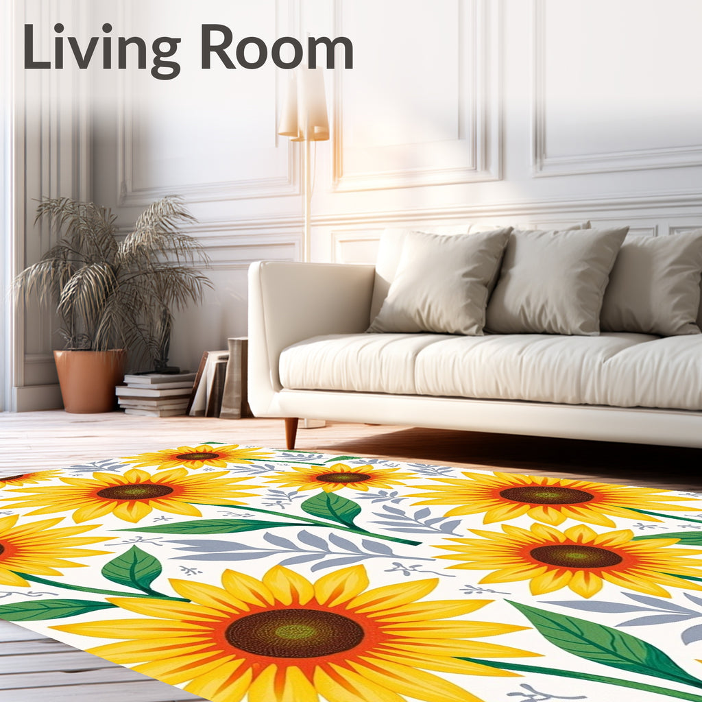 Bright Sunflower Patterned Folk Art Rug