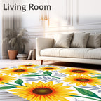 Bright Sunflower Patterned Folk Art Rug