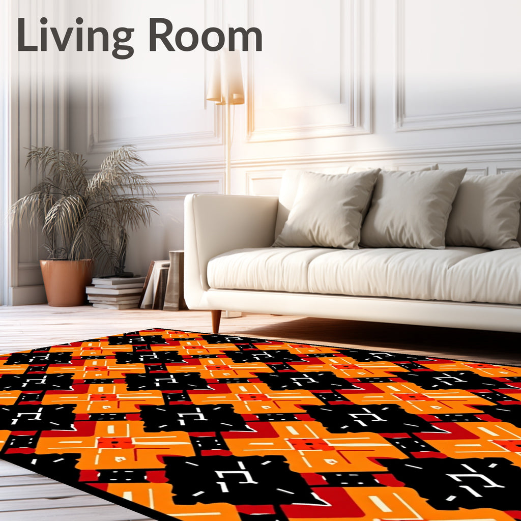 Bold Geometric Orange Black Red Pattern Rug