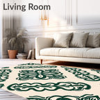 Dark Green Floral Arabesque Pattern Rug