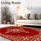 Red Gold Flourish Mandala Pattern Rug