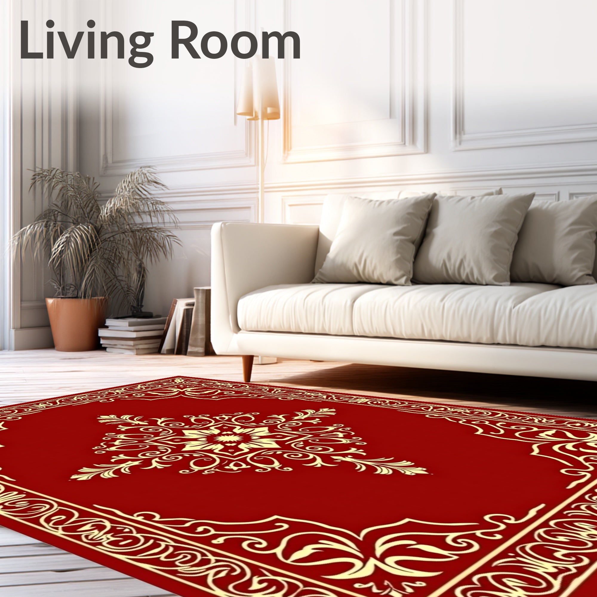 Red Gold Flourish Mandala Pattern Rug