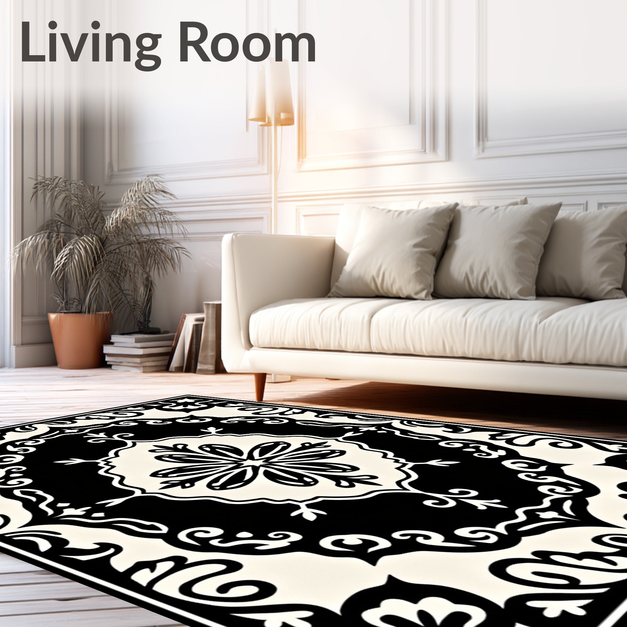Black Cream Traditional Floral Medallion Rug