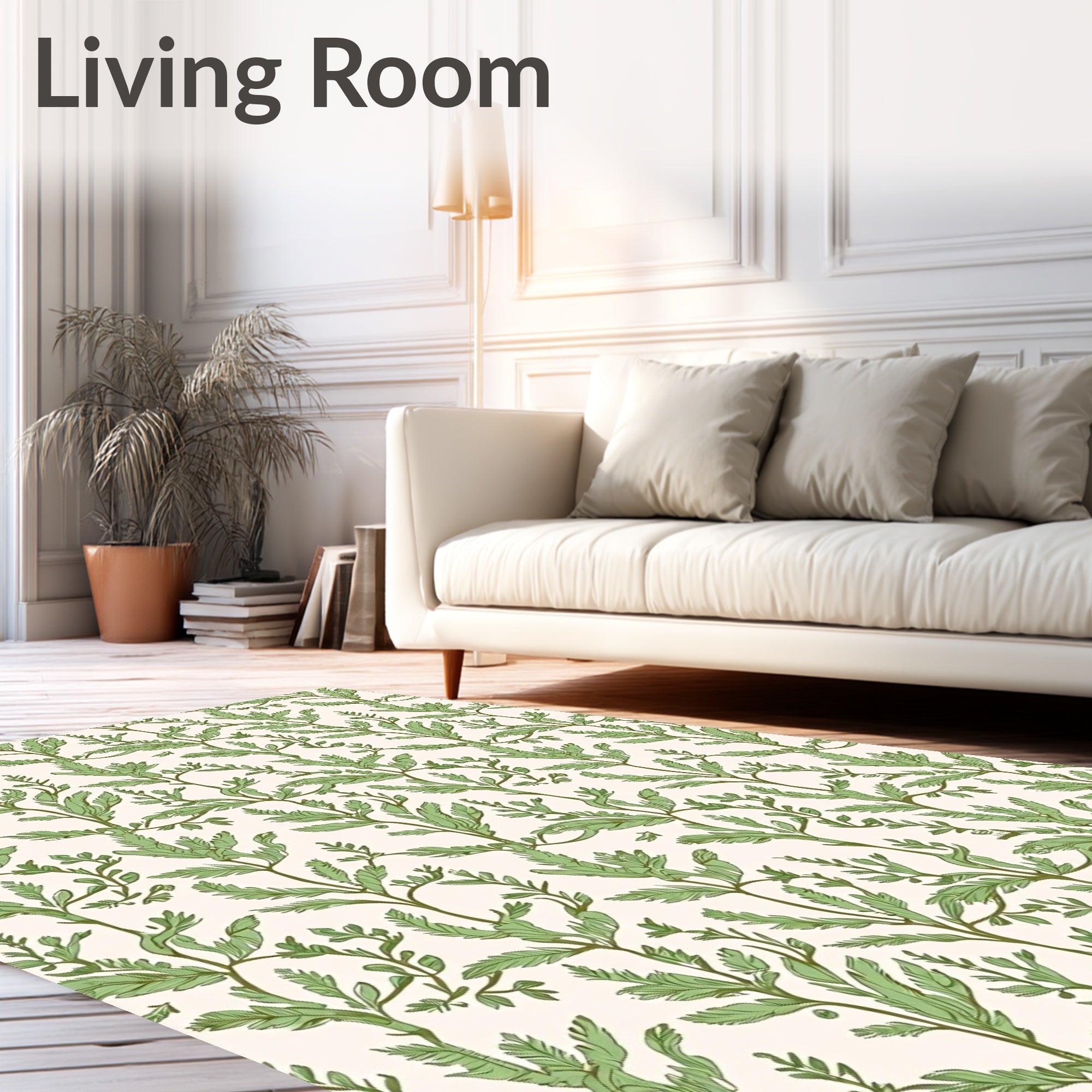 Elegant Green Leaf Vine Pattern Rug