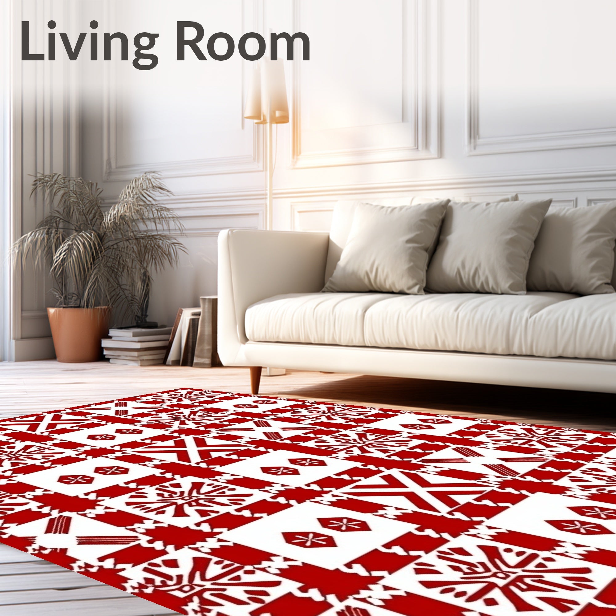 Red White Geometric Pattern Rug