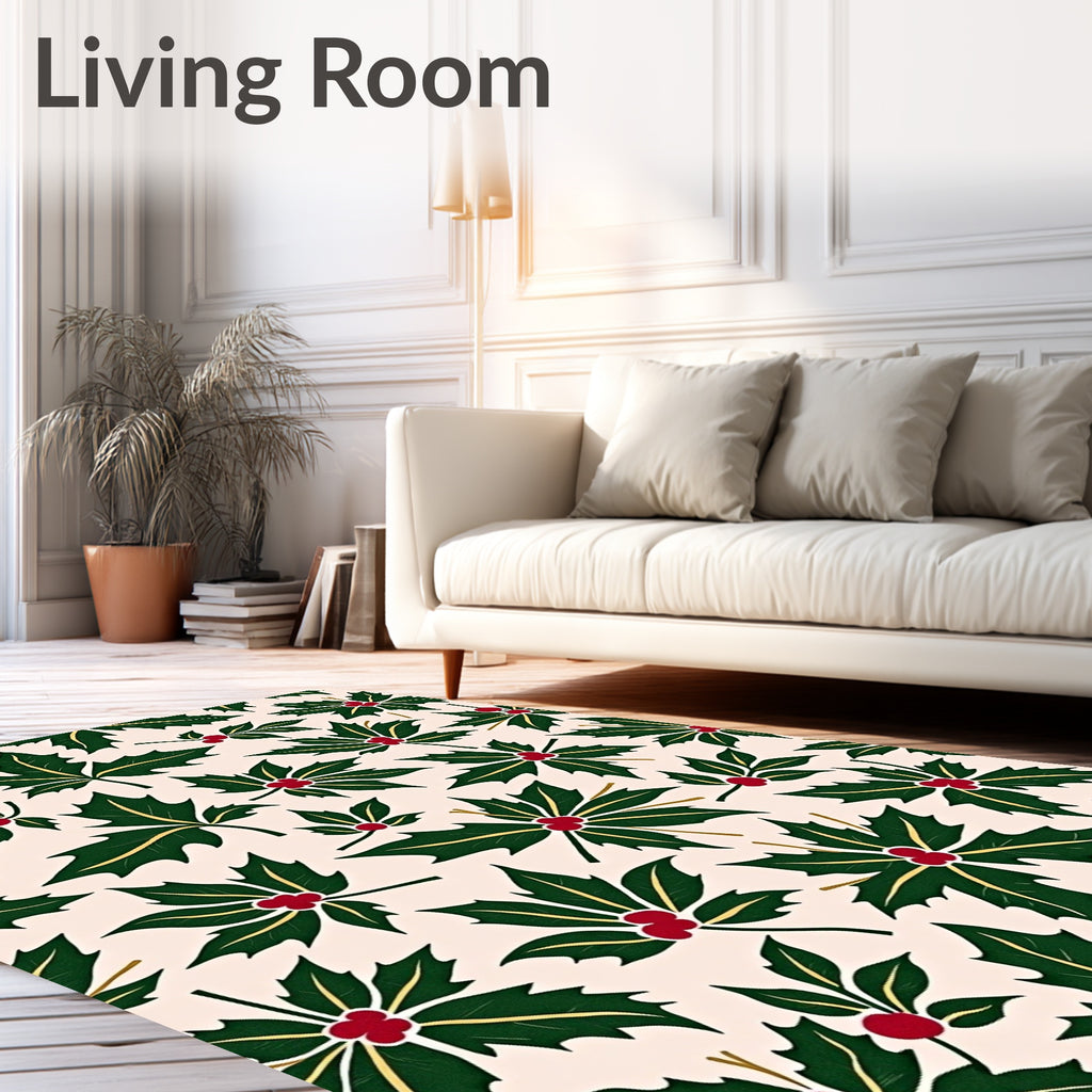 Evergreen Holly Berry Pattern Rug