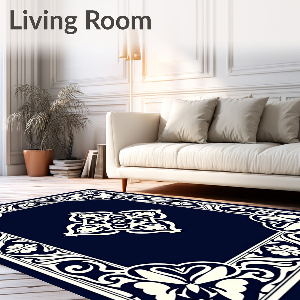 Elegant Floral Medallion Border Design Rug