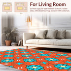 Orange Blue Starburst Floral Pattern Rug