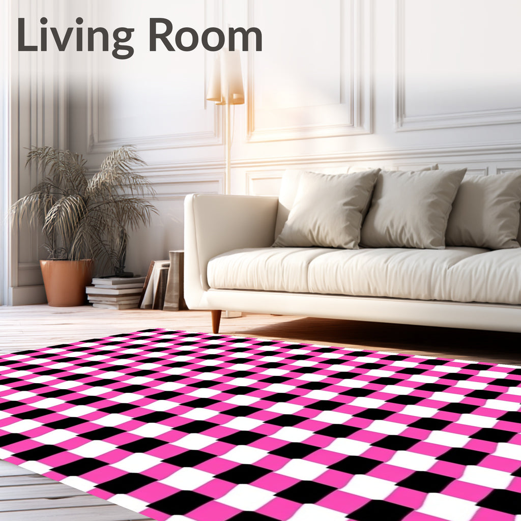 Bold Pink Black Optical Illusion Rug