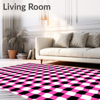 Bold Pink Black Optical Illusion Rug
