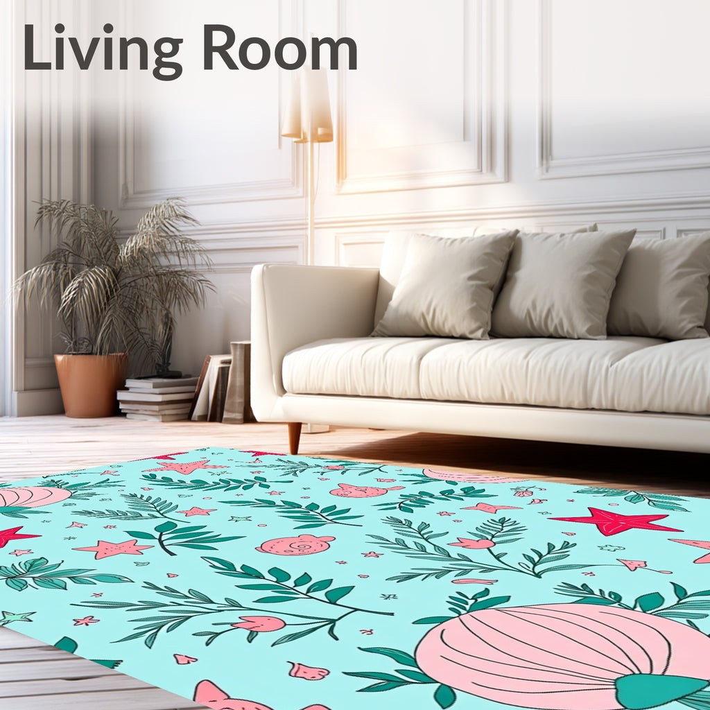 Playful Sea Life Fern Pattern Rug