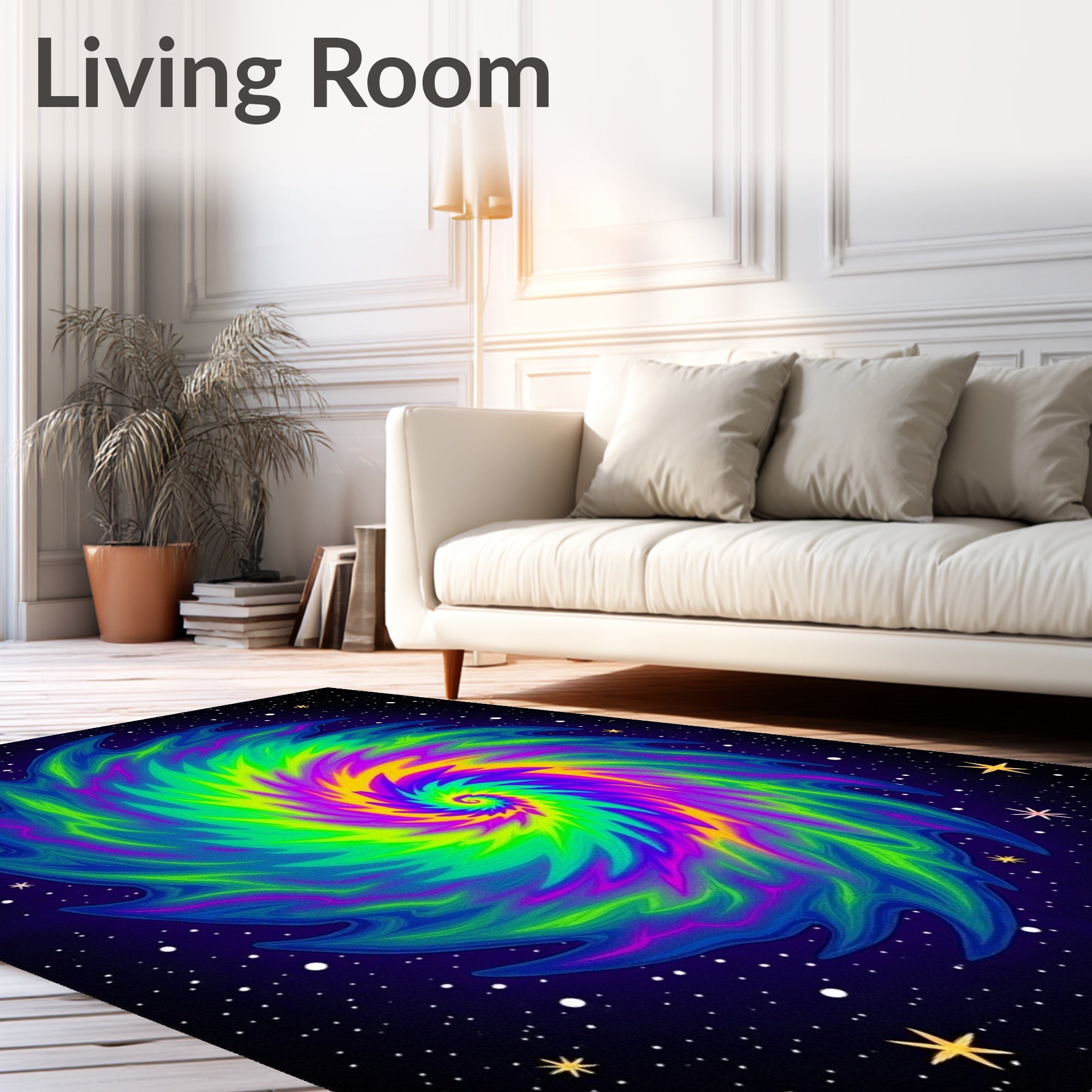 Vibrant Psychedelic Swirl Galaxy Rug