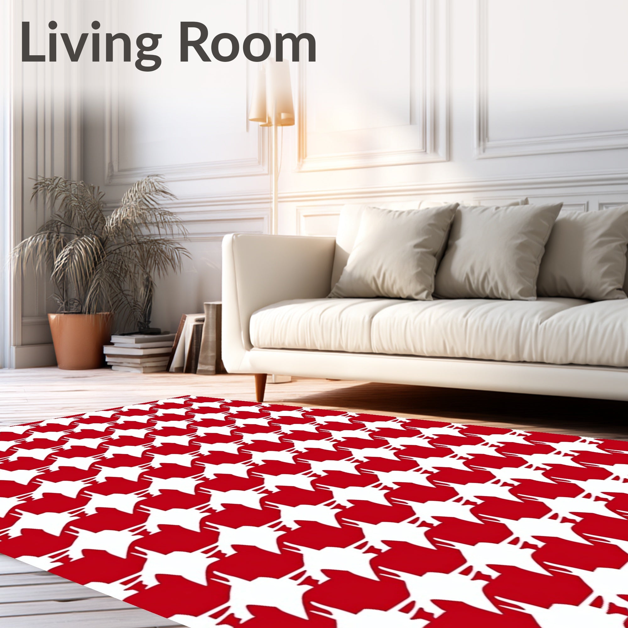 Red White Classic Houndstooth Pattern Rug